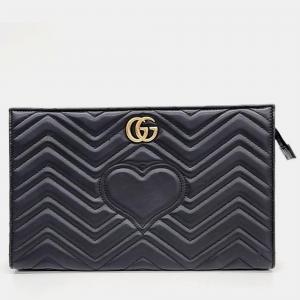 Gucci Black Leather GG Marmont Clutch Bag
