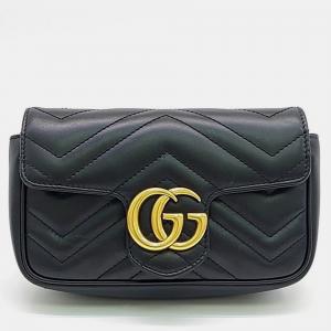 Gucci Black Leather GG Marmont Super Mini Shoulder Bag