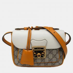 Gucci GG Coated Canvas and Leather Mini Padlock Front Pocket Flap Shoulder Bag 