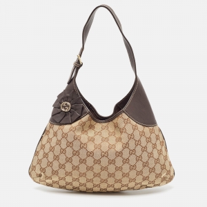 Gucci Choco Brown/Beige GG Canvas and Leather Hobo