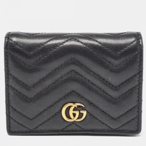 Gucci Black Matelassé Leather GG Marmont Card Case 