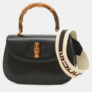 Gucci Black Calf Leather Small Bamboo Top Handle Bag