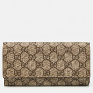Gucci Beige GG Supreme Canvas and Leather Continental Wallet