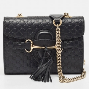Gucci Black MIcroguccissima Leather Mini Emily Chain Shoulder Bag