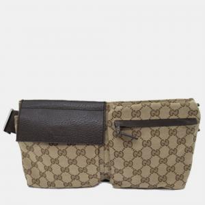 Gucci Beige GG Canvas Double Pocket Belt Bag