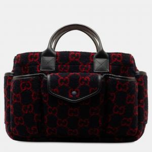 Gucci Black/Red Wool GG Top Handle Bag