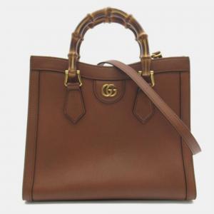 Gucci Brown Leather Bamboo Diana Tote Bag