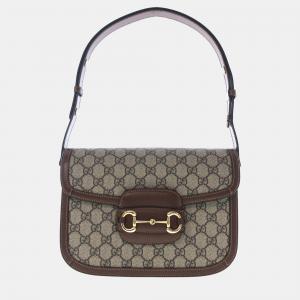 Gucci Beige/Brown GG Supreme Horsebit 1955 Shoulder Bag