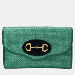 Gucci Green Raffia Horsebit 1955 Chain Bag