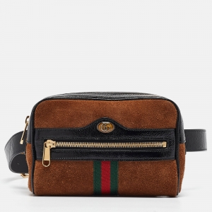 Gucci Black/Brown Suede and Patent Leather Ophidia Belt Bag