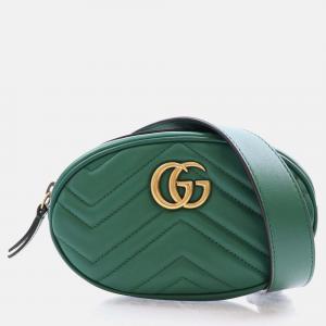Gucci Green Leather GG Marmont Belt Bag