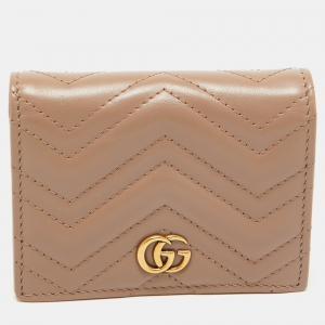 Gucci Beige Matelassé Leather GG Marmont Card Case