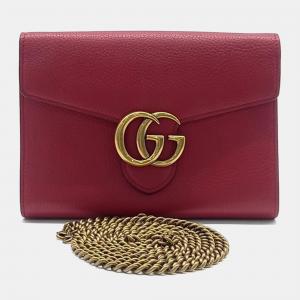 مملوكة مسبقًا Gucci Red Leather Marmont Chain Crossbody Bag