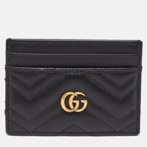 Gucci Black Matelassé Leather GG Marmont Card Holder