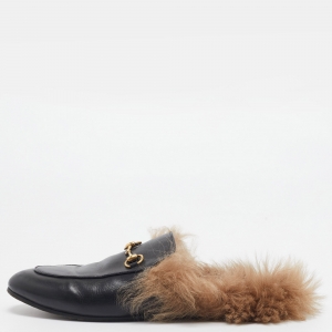 Gucci Black Leather Fur Lined Princetown Flat Mules Size 40