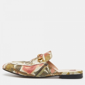 Gucci Multicolor GG Floral Print GG Supreme Canvas Princetown Horsebit Mule Sandals Size 39