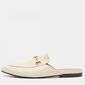 Pre Owned Gucci Cream Leather Princetown Mules Size 39.5  