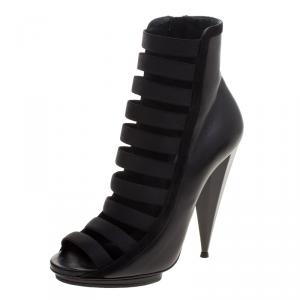 Pre Owned Gucci Black Leather Olimpia Strappy Booties Size 39.5