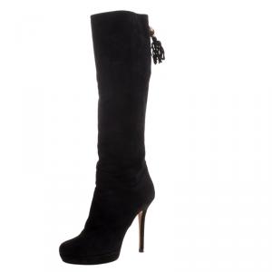 Pre Owned Gucci Black Suede Platform Tall Boots Size 39.5