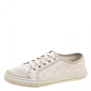 Gucci Off White GG Canvas and Leather Low Top Sneakers Size 38