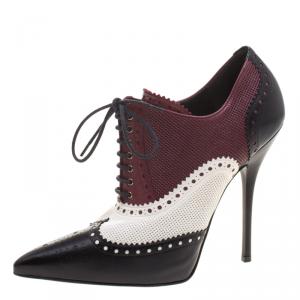 Pre Owned Gucci Tri Color Brogue And Perforated Leather Gia Lace Up Ankle Boots Size 40