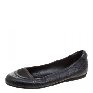 مملوكة مسبقًا Gucci Black Guccissima Leather Ballet Flats Size 41