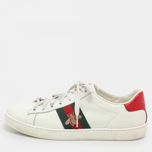 Gucci White Leather Ace Bee Embroidered Low Top Sneakers Size 37