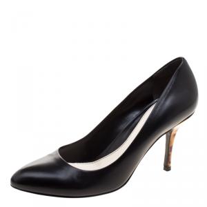 Pre Owned Gucci Black Leather Sophia Tortoiseshell Heel Pumps Size 38