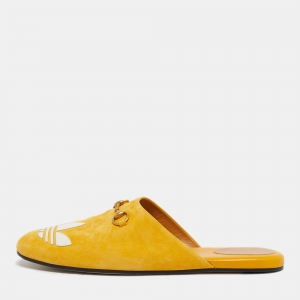 Pre Owned Gucci x Adidas Yellow Suede Trefoil Slippers Size 42