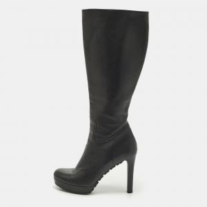 مملوكة مسبقًا Gucci Size 40 Black Leather Platform Knee Length Boots