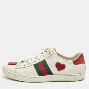 مملوكة مسبقًا Gucci Ace Size 40 White/Red Leather Heart Low Top Sneakers
