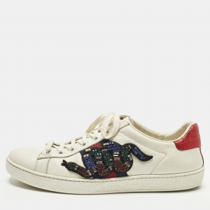 مملوكة مسبقًا Gucci Ace Size 37.5 White Leather Lace Up Sneakers