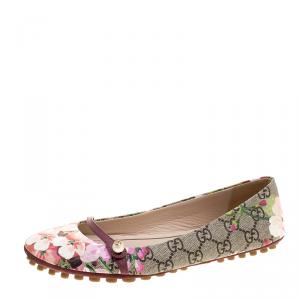 Pre Owned Gucci Fuchsia Blossom Print GG Supreme Canvas Ballet Flats Size 37.5
