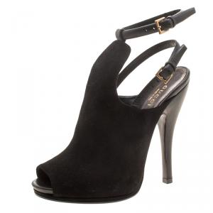 Pre Owned Gucci Black Suede Jane Peep Toe Ankle Strap Booties Size 36