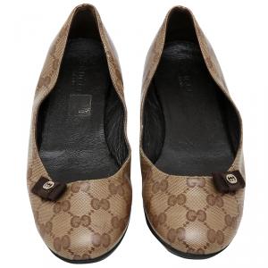 مملوكة مسبقًا Gucci Beige/Ebony GG Coated Canvas Ballet Flats Size 37.5