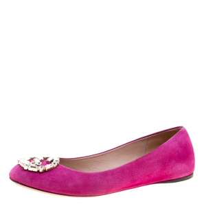 Pre Owned Gucci Pink Suede Crystal GG Ballet Flats Size 36.5