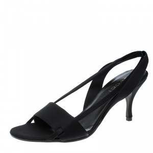 Pre Owned Gucci Black Satin Open Toe Slingback Sandals Size 35.5