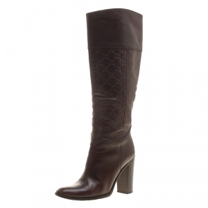 Pre Owned Gucci Brown Guccissima Leather 85th Anniversary Knee High Leather Boots Size 38