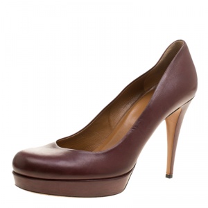 Pre Owned Gucci Maroon Leather Charlotte Platform Pumps Size 41