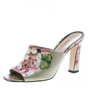 مملوكة مسبقًا Gucci Multicolor Bloom Print Leather Shanghai Mules Size 39