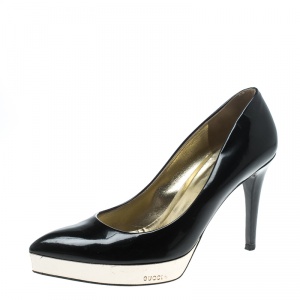 Pre Owned Gucci Black Patent Leather Pointed Toe Platform Pumps Size 37