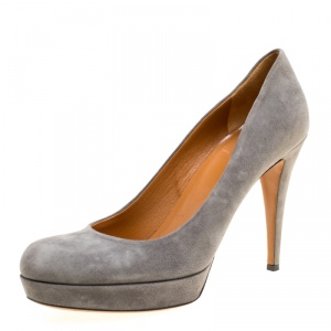Pre Owned Gucci Grey Suede Charlotte Platform Pumps Size 40
