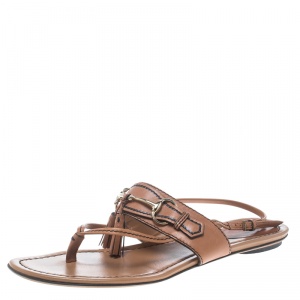 Pre Owned صندل إصبع غوتشي هورسبيت جلد بني مقاس 39.5