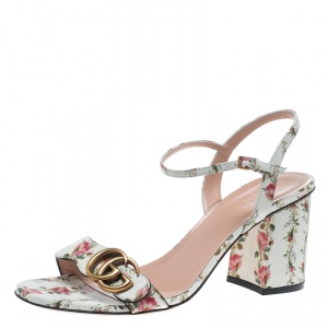 مملوكة مسبقًا Gucci Multicolor Floral Print Leather Marmont Ankle Strap Sandals Size 39