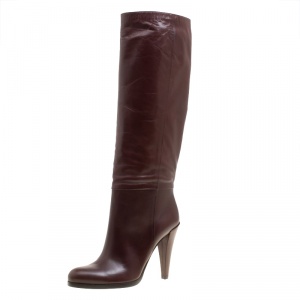 Pre Owned Gucci Brown Leather Elizabeth Knee High Boots Size 40.5