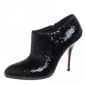 Pre Owned Gucci Black Sequins Ankle Booties Size 37.5