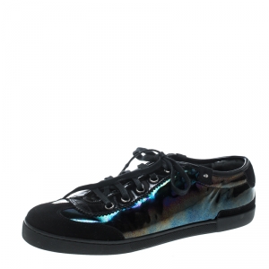 Gucci Black Suede and Holographic Leather Lace Up Sneakers Size 37.5