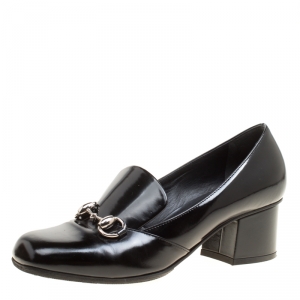 Pre Owned Gucci Black Leather Horsebit Loafer Pumps Size 35.5