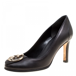 Pre Owned Gucci Black Leather GG Interlocking Pumps Size 36