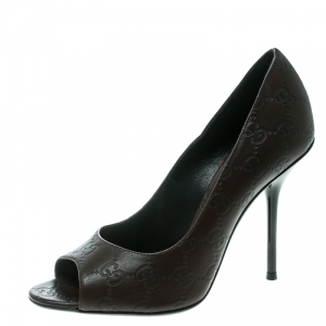 Pre Owned Gucci Brown Guccissima Leather Peep Toe Pumps Size 37